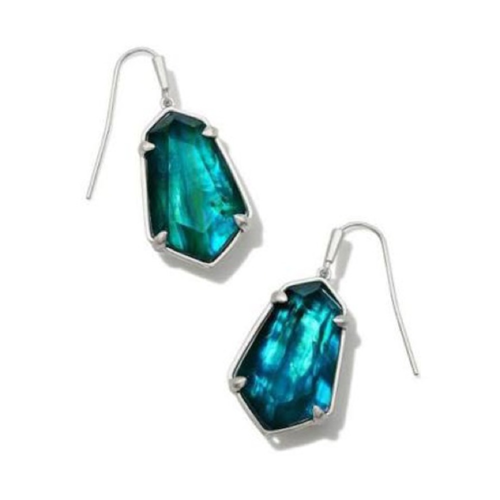 NWT Kendra Scott set Alexandria earrings + Multi Strand Necklace in Silver Teal - Picture 5 of 7